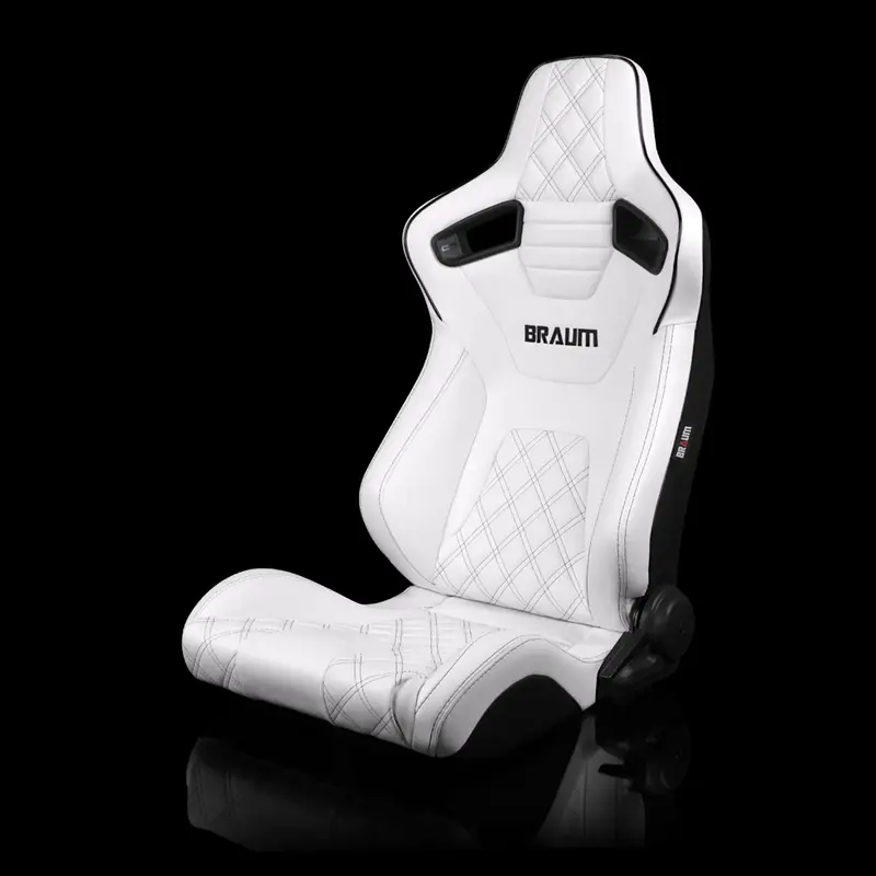 Elite-X Series Sport Seats - White Leatherette Diamond Stitching ( Double White Stitching / Black Piping) 1