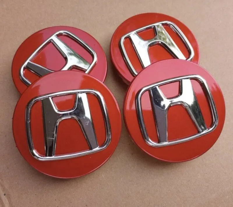 Honda Floating Center Caps Red & Chrome 2 1/2" (62Mm) Fcc-051 — Qty 4 1