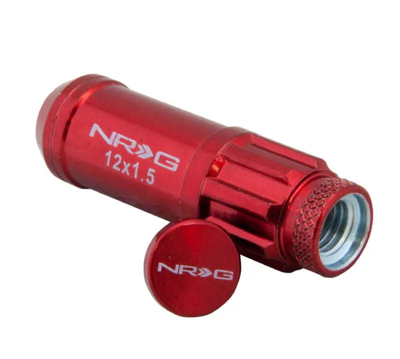 Nrg 700 Series M12 X 1.5 Steel Lug Nut W/Dust Cap Cover Set 21 Pc W/Locks & Lock Socket - Red 2