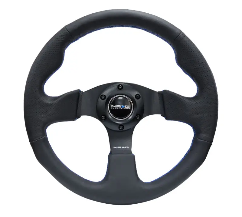 Nrg Reinforced Steering Wheel (320Mm) Black Leather W/Blue Stitching 1