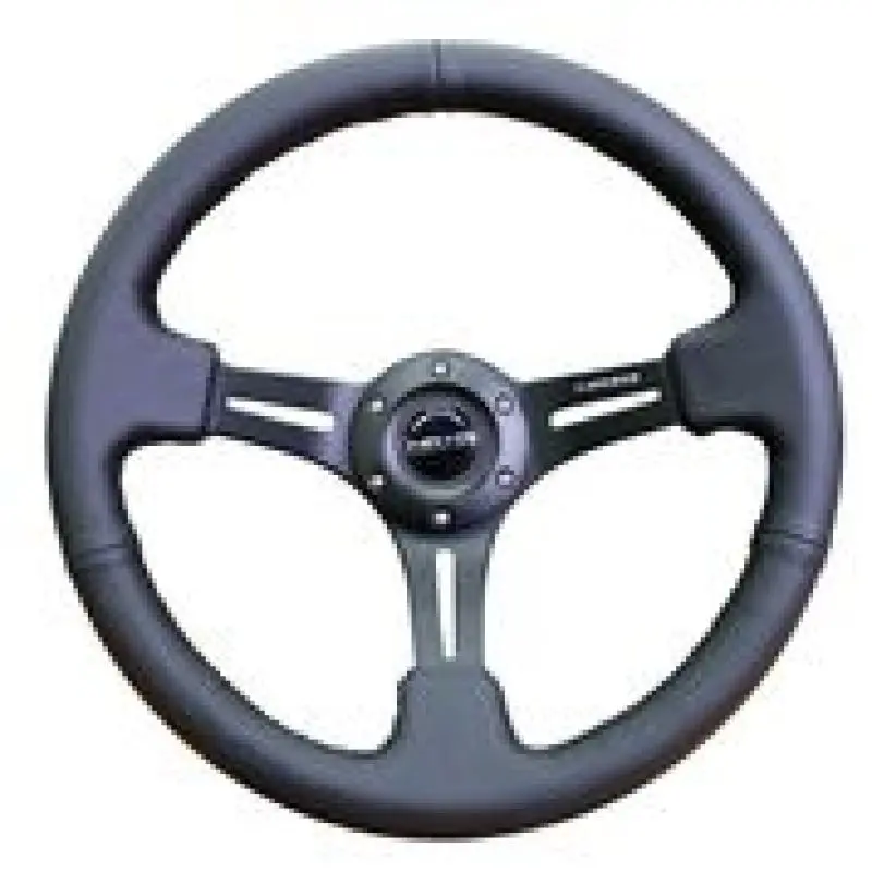 Nrg Reinforced Steering Wheel (350Mm / 3In. Deep) Black Leather W/ Black Stitching 1