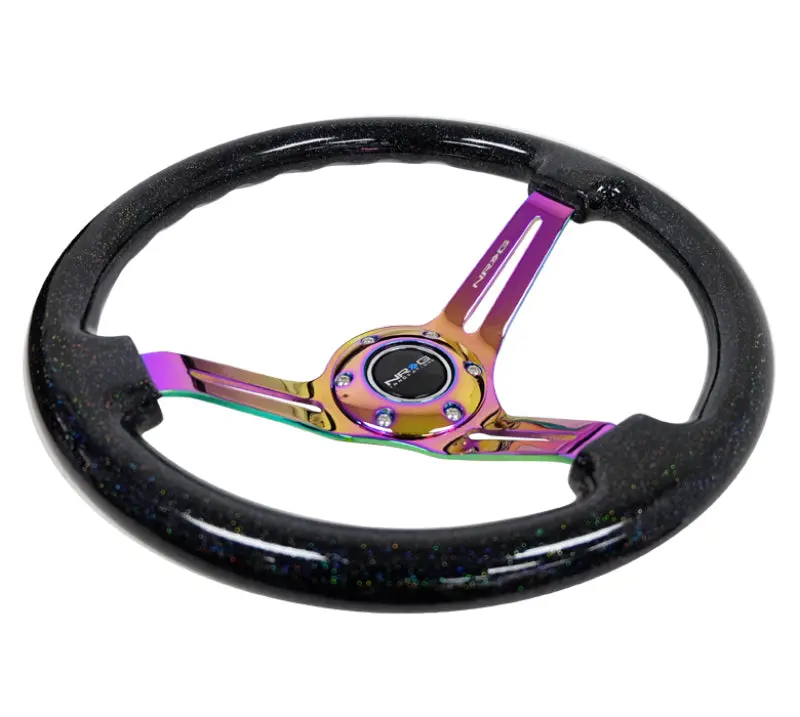 Nrg Reinforced Steering Wheel (350Mm / 3In. Deep) Blk Multi Color Flake W/ Neochrome Center Mark 2