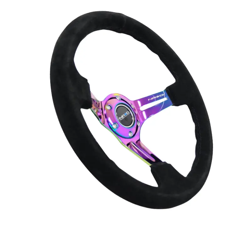 Nrg Reinforced Steering Wheel (350Mm / 3In. Deep) Blk Suede/Blk Stitch W/Neochrome Slits 1