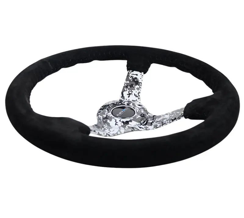 Nrg Reinforced Steering Wheel (350Mm / 3In. Deep) Blk Suede W/Hydrodipped Digi-Camo Spokes 2