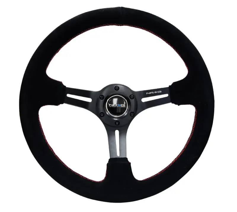 Nrg Reinforced Steering Wheel (350Mm / 3In. Deep) Blk Suede W/Red Stitching & 5Mm Spokes W/Slits 2