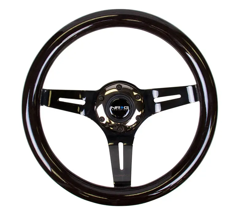Nrg Steering Wheel Black Wood Grain - 310Mm - 3 Spoke Center In Black Chrome 1