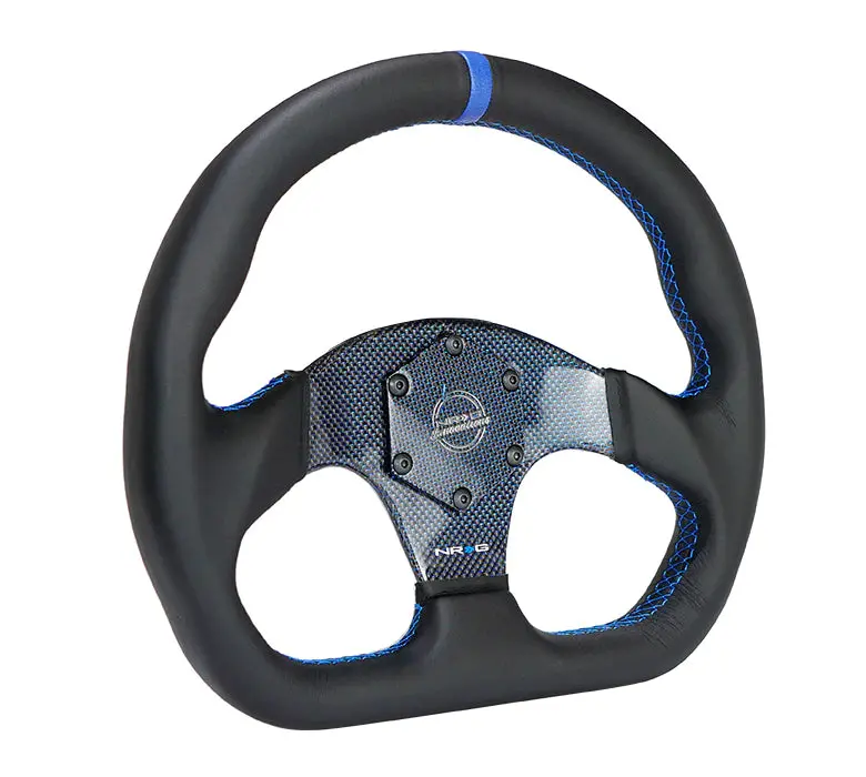 Nrg Steering Wheel Carbon Fiber 320Mm Blue Carbon Fiber Center With Blue Stitch Bluecenter Mark Flat Bottom 2