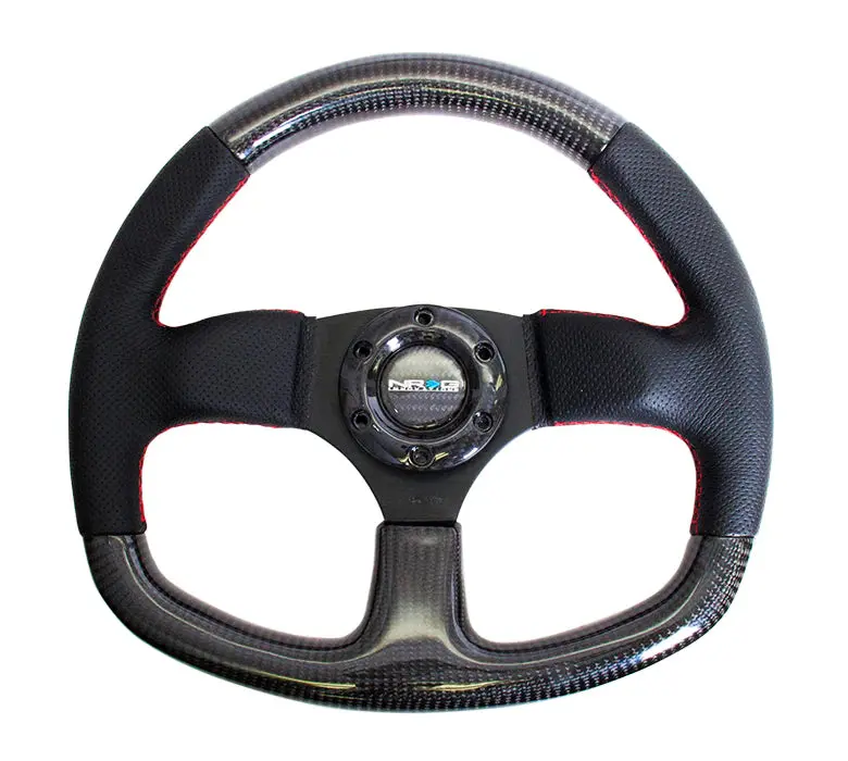 Nrg Steering Wheel Carbon Fiber 320Mm Flat Bottom With Red Stitching 1