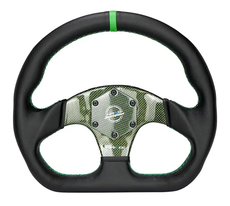 Nrg Steering Wheel Carbon Fiber 320Mm Green Carbon Fiber Center With Green Stitch Green Center Mark Flat Bottom 1
