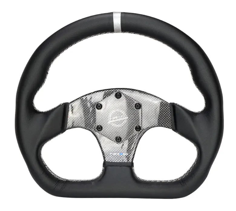Nrg Steering Wheel Carbon Fiber 320Mm Silver Carbon Fiber Center With Silver Stitch Silver Center Mark Flat Bottom 1