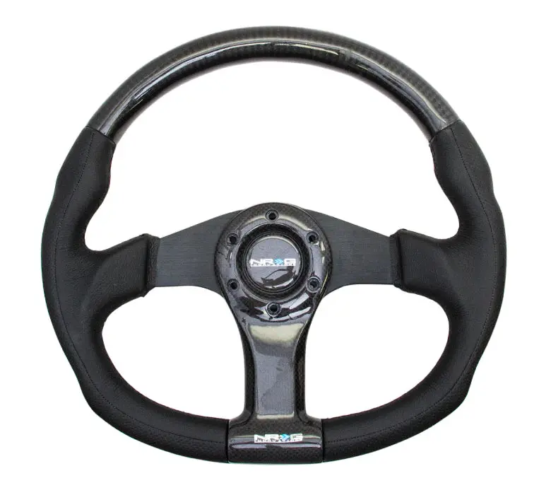 Nrg Steering Wheel Carbon Fiber 350Mm Blk Frame Black Stitching With Rubber Cover Horn Button 1