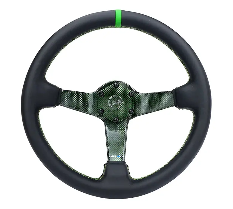 Nrg Steering Wheel Carbon Fiber 350Mm Green Carbon Fiber, Green Stiching, Green Center Mark, Leather 1