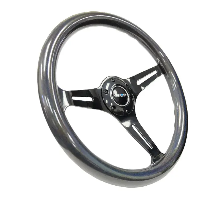 Nrg Steering Wheel Chameleon Wood Grain- 350Mm 3 Black Spokes - Pearlescent Paint Grip 2