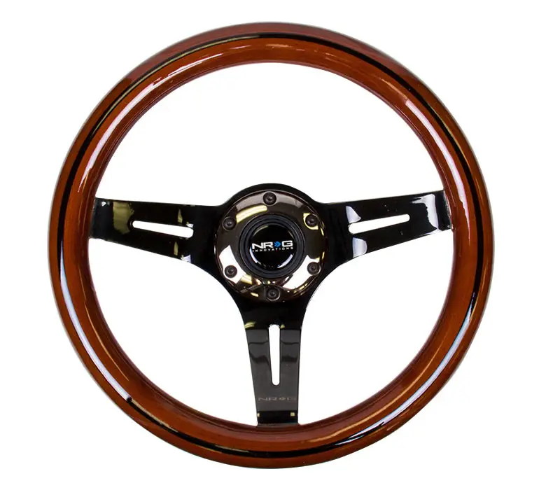 Nrg Steering Wheel Dark Wood Grain - Black Line Inlay - 310Mm - 3 Spoke Center In Black Chrome 1