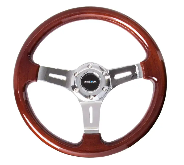 Nrg Steering Wheel Wood Grain - 330Mm - 3 Spoke Center In Chrome 1