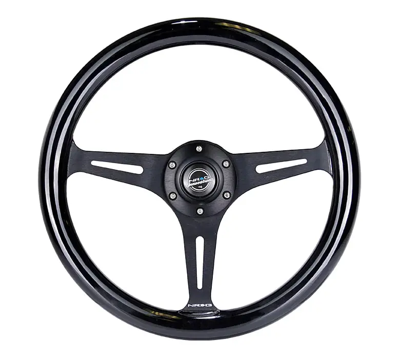 Nrg Steering Wheel Wood Grain - 350Mm 3 Black Spokes - Black Paint Grip 1