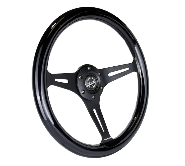 Nrg Steering Wheel Wood Grain - 350Mm 3 Black Spokes - Black Paint Grip 2