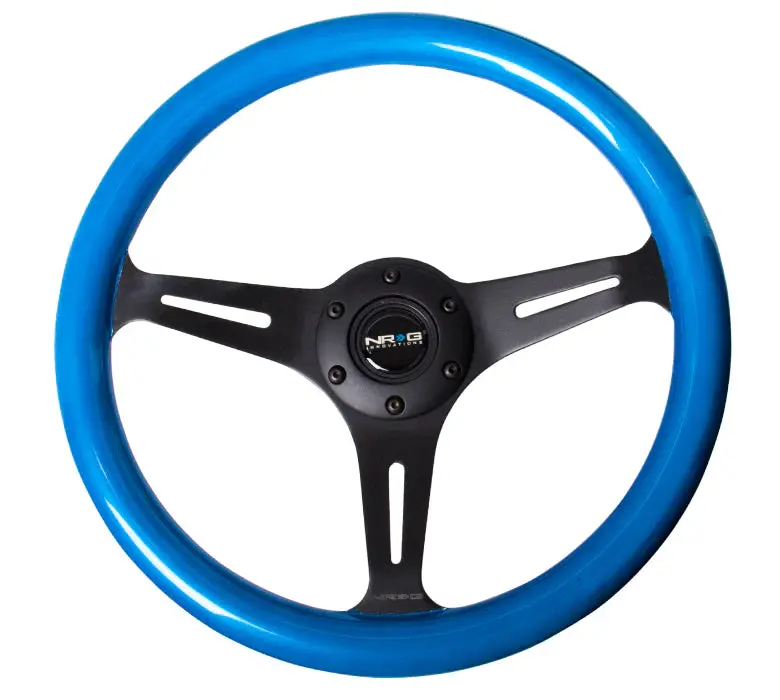 Nrg Steering Wheel Wood Grain - 350Mm 3 Black Spokes - Blue Pearl Flake Paint 1
