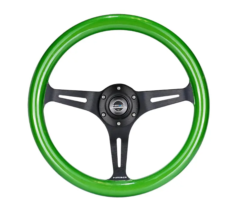 Nrg Steering Wheel Wood Grain - 350Mm 3 Black Spokes - Green Pearl Flake Paint 1