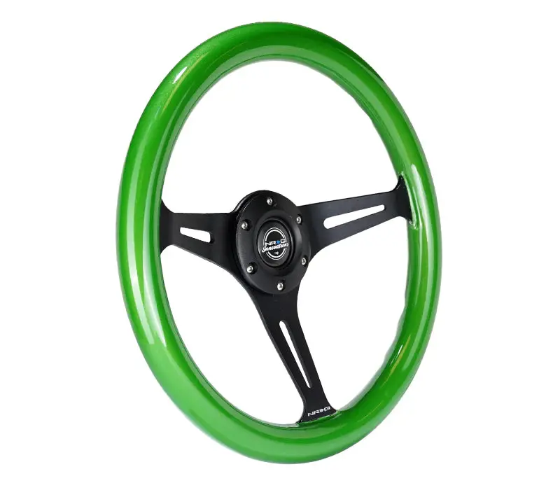 Nrg Steering Wheel Wood Grain - 350Mm 3 Black Spokes - Green Pearl Flake Paint 2