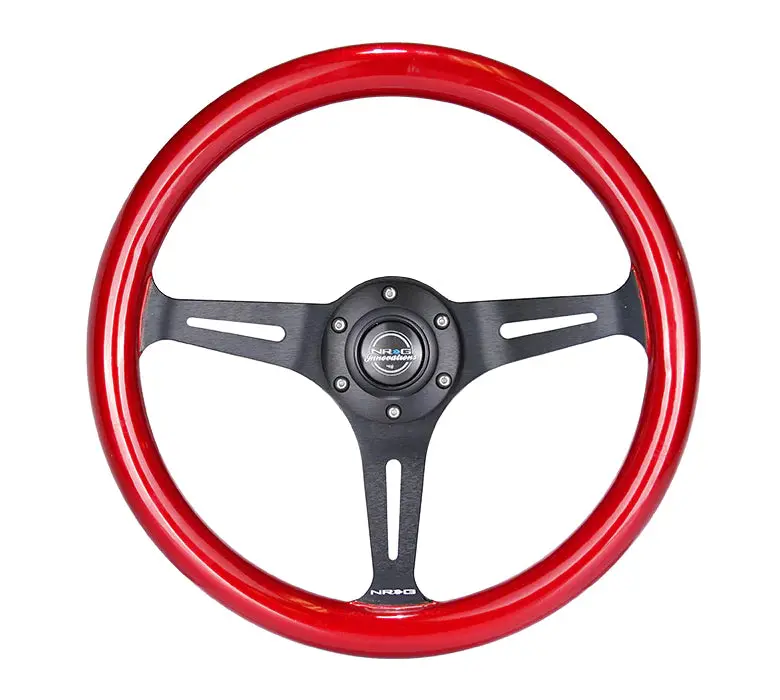 Nrg Steering Wheel Wood Grain - 350Mm 3 Black Spokes - Red Pearl Flake Paint 1
