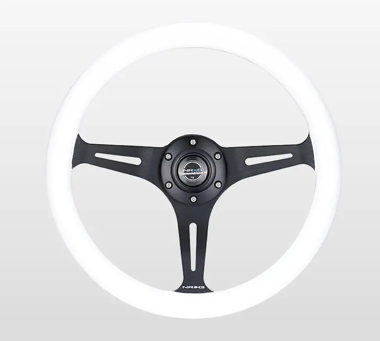 Nrg Steering Wheel Wood Grain - 350Mm 3 Black Spokes - White Paint 1