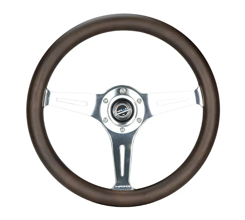Nrg Steering Wheel Wood Grain - 350Mm 3 Chrome Silver Spokes - Oak Color Wood 1