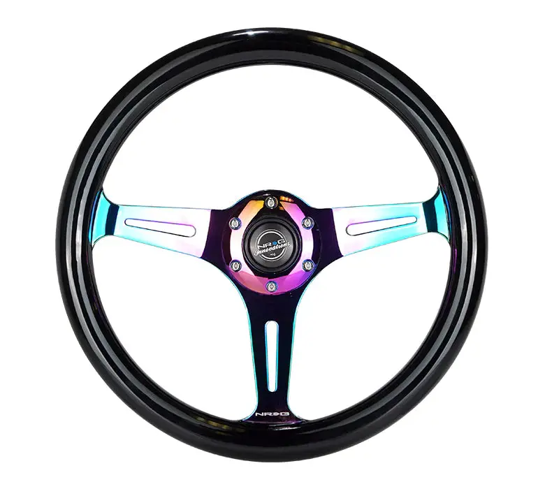 Nrg Steering Wheel Wood Grain - 350Mm 3 Neochrome Spokes - Black Paint Grip 1