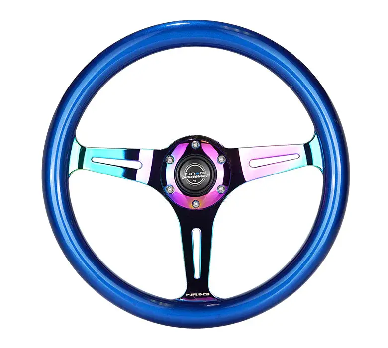 Nrg Steering Wheel Wood Grain - 350Mm 3 Neochrome Spokes - Blue Pearl Flake Paint 1