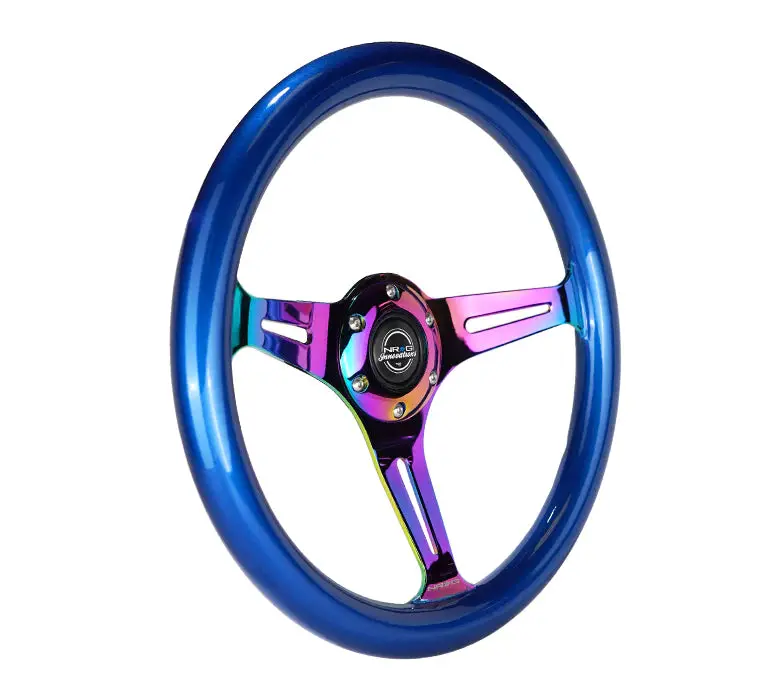 Nrg Steering Wheel Wood Grain - 350Mm 3 Neochrome Spokes - Blue Pearl Flake Paint 2