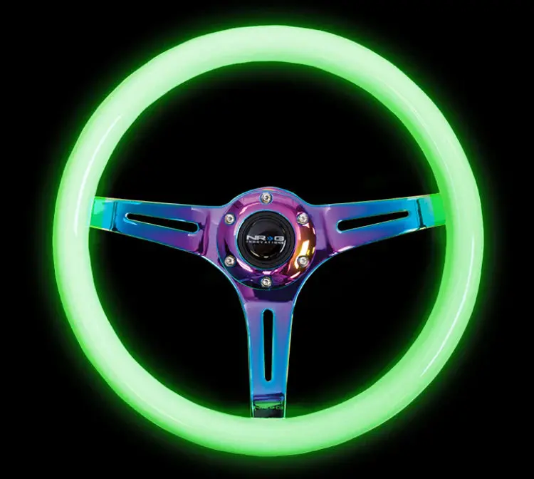Nrg Steering Wheel Wood Grain - 350Mm 3 Neochrome Spokes - Glow In The Dark 1