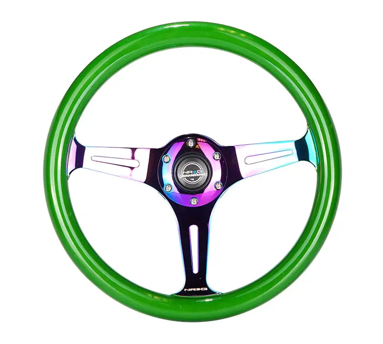 Nrg Steering Wheel Wood Grain - 350Mm 3 Neochrome Spokes - Green Pearl Flake 1