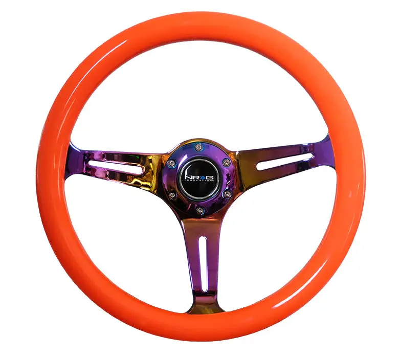 Nrg Steering Wheel Wood Grain - 350Mm 3 Neochrome Spokes - Neon Orange 1