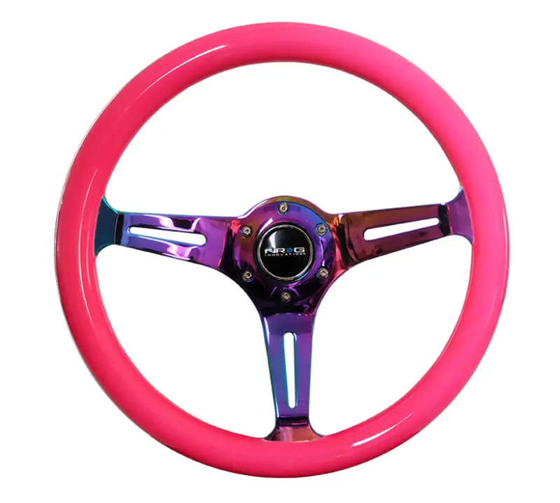Nrg Steering Wheel Wood Grain - 350Mm 3 Neochrome Spokes - Neon Pink 1