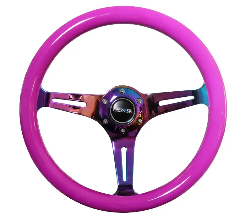 Nrg Steering Wheel Wood Grain - 350Mm 3 Neochrome Spokes - Neon Purple 1