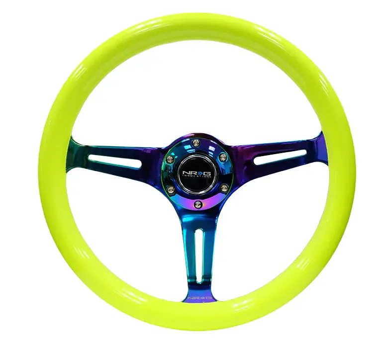 Nrg Steering Wheel Wood Grain - 350Mm 3 Neochrome Spokes - Neon Yellow 1