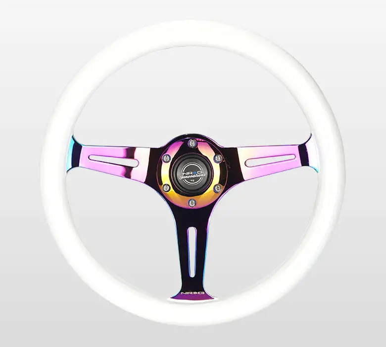 Nrg Steering Wheel Wood Grain - 350Mm 3 Neochrome Spokes - White Paint 1