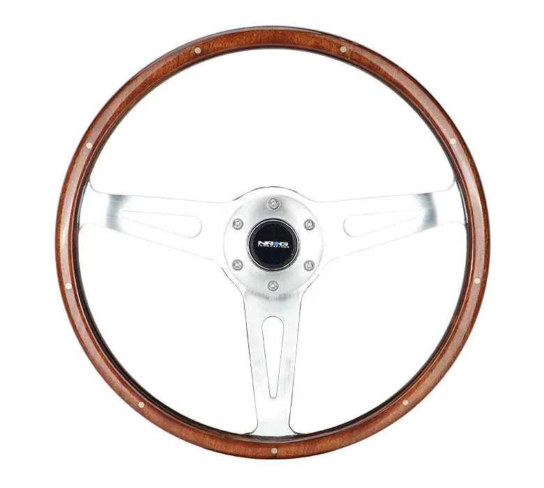 Nrg Steering Wheel Wood Grain - 365Mm - 3 Spoke Center In Polished Aluminum - Wood With Metal Accents 1