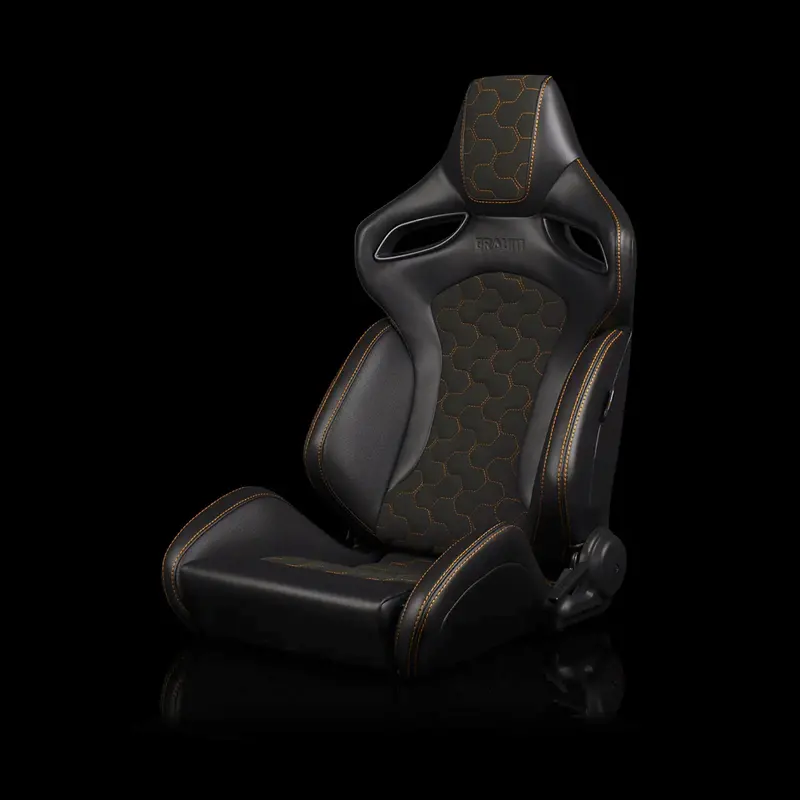 Orue S Series Sport Seats - Honeycomb Alcantara (Orange Stitching) 1