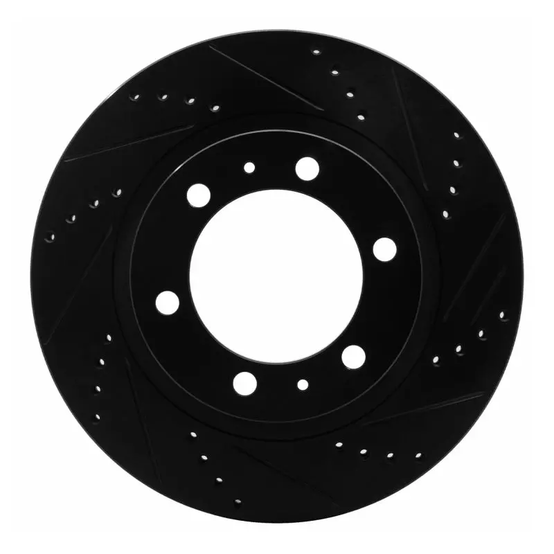 R1 05-23 Toyota Tacoma Front Right Drilled & Slotted Black Brake Rotor 1