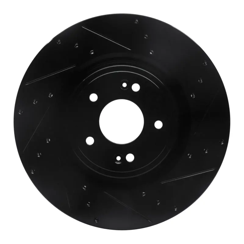 R1 18-22 Genesis G70 Front Right Drilled & Slotted Black Brake Rotor 1