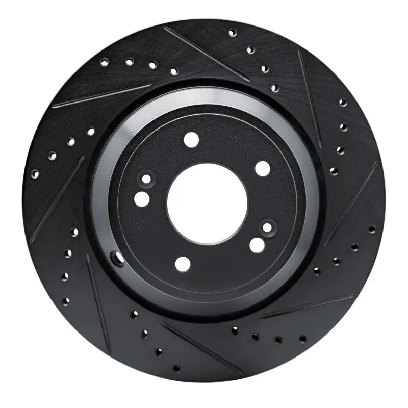 R1 18-23 Genesis G70 Rear Right Drilled & Slotted Black Brake Rotor 1