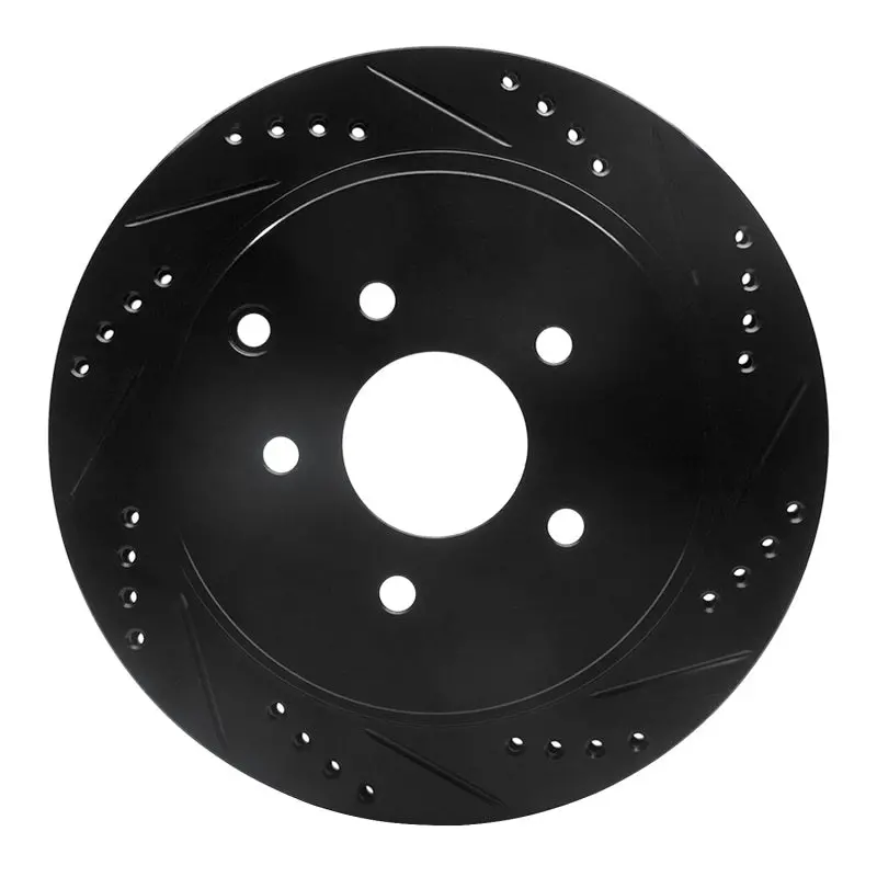 R1 2003-2024 Infiniti Fx37 Rear Right Drilled & Slotted Black Brake Rotor 1