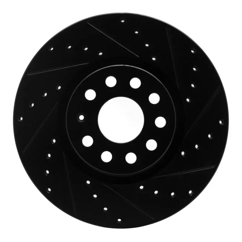 R1 2005-2025 Audi A3 Quattro Front Right Drilled & Slotted Black Brake Rotor 1
