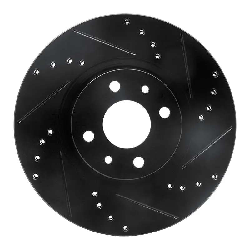 R1 2012-2019 Fiat 500E Front Right Drilled & Slotted Black Brake Rotor 1
