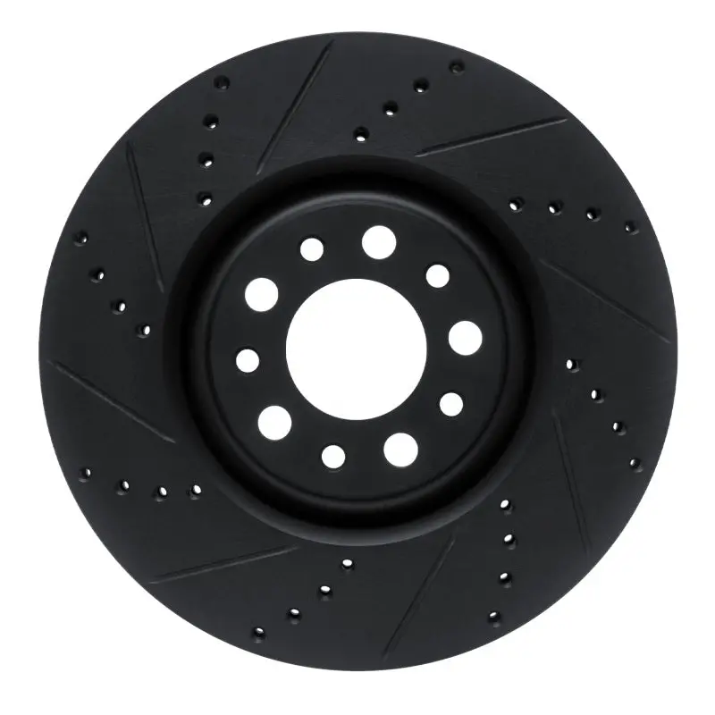 R1 2017-2025 Alfa Romeo Stelvio Front Left Drilled & Slotted Black Brake Rotor 1