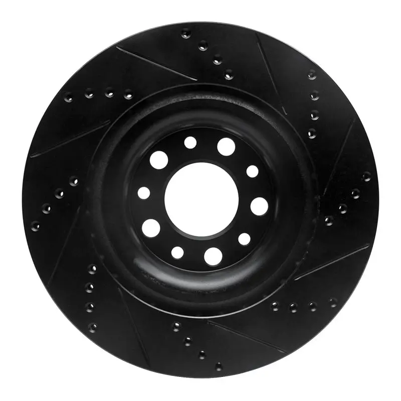 R1 2017-2025 Alfa Romeo Stelvio Rear Left Drilled & Slotted Black Brake Rotor 2