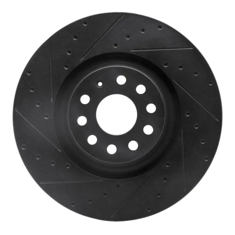 R1 2022+ Volkswagen Gti Mk 8 Front Left Drilled & Slotted Black Brake Rotor 1