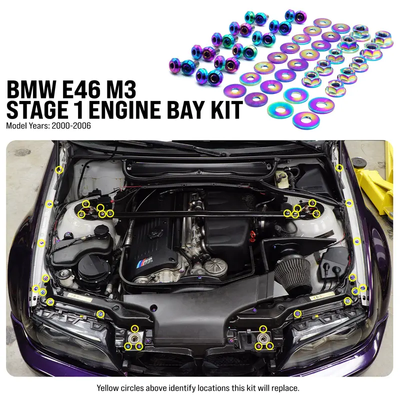 Stage 1 Titanium Hardware Engine Bay Kit - Bmw E46 M3 (2000-2006) 2