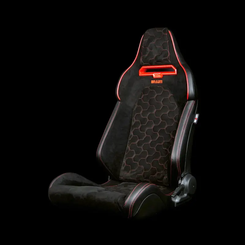Viper X Series Sport Seats - Black Alcantara / Honeycomb / Red Grommets - Low Base 1